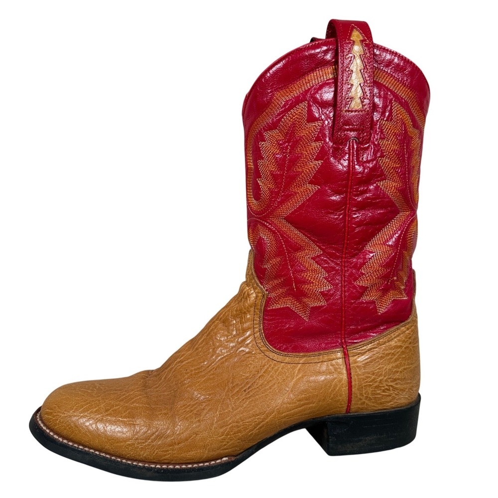 Ariat Mens 10 D Western Cowboy Boots Round Toe Tan Red Leather Stitching 38182